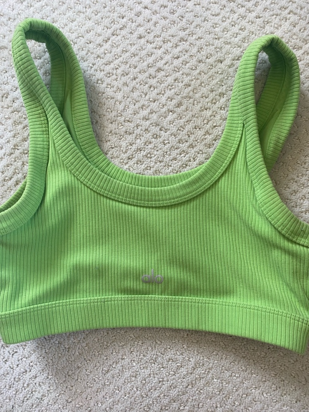 Alo Ribbed Lime Green Crop Tank Top, size medium - Picture 2 of 9